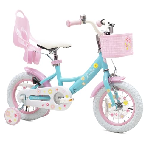 Image of Girls Bike with Basket for Toddlers and Kids Aged 3-14 Years Old, 12 14 16 18 Inch with Training Wheels & Doll Seat, 20 Inch with Kickstand & Rear Rack, Princess Style Bicycle for Gift.