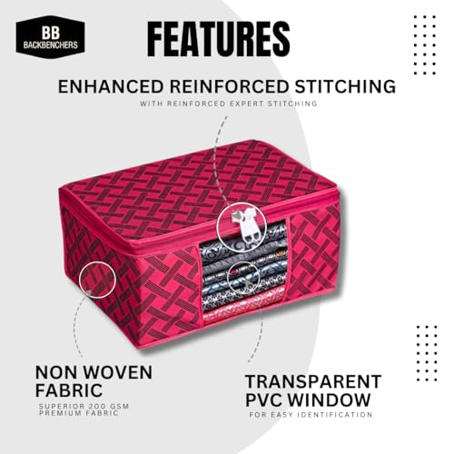 Image of Saree Organizer For Wardrobe - Foldable Saree Covers With Zip, Multipurpose Storage Bag For Suit, Lehanga, Dress Packing With Transparent Window, Pack of 2