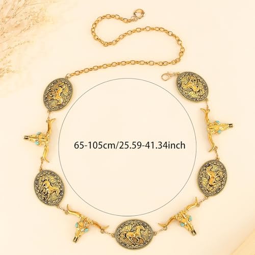 Western Style Chain Belt with Horse Medallions and Longhorn Skulls2