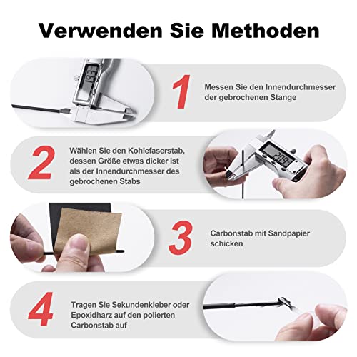 Foto von Goture Angelrute Reparatur Carbon Fiber Stick für Spinnangeln/Casting Rod Repair Kit mit Schleifpapier (2/4/6/8/10mm)