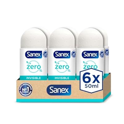 Sanex Zero% Invisible  Desodorante Hombre o Mujer  Desodorante Roll-on  Protección 48H  Pack 6 Uds x 50ml
