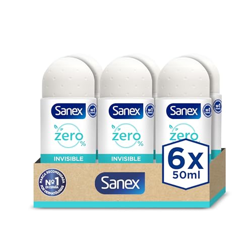 Sanex Zero% Invisible, Desodorante Hombre o Mujer, Desodorante Roll-on, Protección 48H, Pack 6 Uds x 50ml