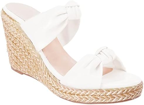 Womens Slip on Espadrilles Wedge Sandals Slides Platform Bow High Heeled Open Toe Summer Dress Mules Shoes