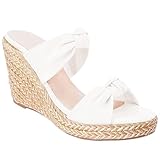 Womens Slip on Espadrilles Wedge Sandals Slides Platform Bow High Heeled Open Toe Summer Dress Mules