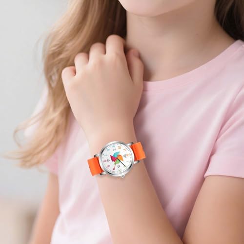 Blisshour Kids Watch Analog Waterproof, Pinwheel Learning Watch for Kids 8-12, Teacher Watches for Boys Ages 5-7 6-8, Easy to Read Educational Girls Watches Style A Orange4