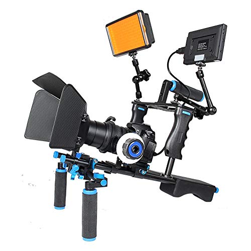 Professionelles Kit für das Erstellen von Filmvideosystemen, Schulterstabilisator für DSLR-Kameras mit Kamerakäfig, Matte Box, Griffstangen und Follow Focus für und