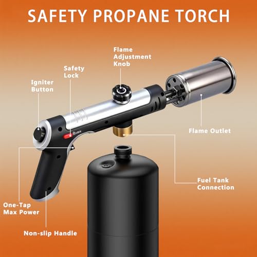 Image of ARTFLAMM Propane Torch with Safety Lock, Adjustable Kitchen Flamethrower Gun With One-Touch Max Fire, Cooking Blow Torch for Grill, Charcoal Ignition, Weeding & Snow Removal(Tank Not Included)