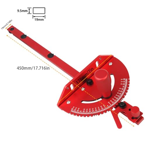 JCFANTS Aluminum Table Saw Precision Miter Gauge Works w/Table Saws, Band Saw and Router Table, Includes Multi T–Track Fence w/Scale, T-track Flip Stop(Red)