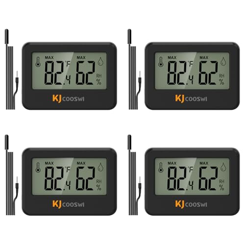 4PCS Mini Digital Hygrometer and Thermometer Reptile Thermometer with Extend Probe (Only Temperature) Indoor Temp and Humidity Meter with Magnet