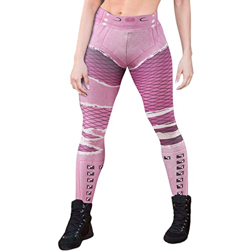 Generisch Mallas de fitness estampadas para mujer con diseño atlético de yoga, entrenamiento, ropa deportiva para correr, entrenamiento, rojo, XXL