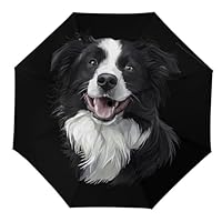 Border Collie Dog Printed Travel Umbrella Unisex Compact Windproof Windproof Folding Umbrellas for Rain Sun
