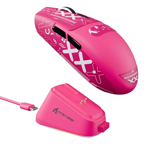 Image of ATTACK SHARK G3 Pro Wireless Gaming Mouse with Magnetic Charging Dock,Rose | PixArt PAW3311 Gaming Sensor,BT /2.4G Wireless /Wired Gaming Mouse,25K DPI,Tape,59g Ultra-Lightweight Gamer Mice for PC /Win /Mac