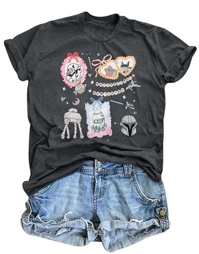 Image of FRYAID Women May The Power Be with You Graphic T Shirt Short Sleeve Casual Tops Summer Fun Vacation Shirt Soft Casual Fit