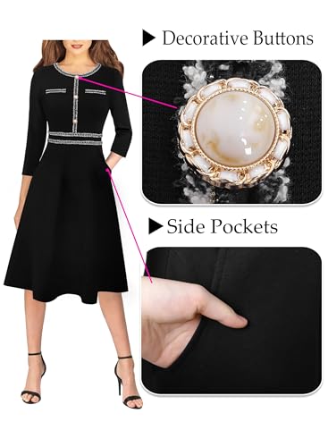 VFSHOW Womens Button Pockets Wear to Work Office Business Vintage Church Fit and Flare A Line Dress4
