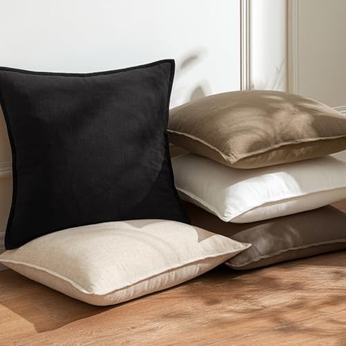 Image of 18x18 Inch Set of 2 Decorative Linen Solid Throw Pillow Covers Boho Accent Farmhouse Couch Pillowcases Modern Netural Home Decor for Couch Sofa Living Room Bed,Black