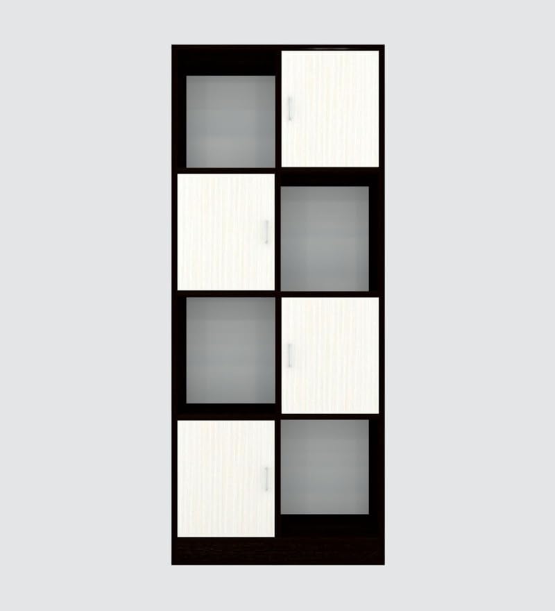 Image of SPECIALITY PANELS 8 Shelf Bookcase with 4 Open and 4 Closed Shutters, Black and Beige, 73x35x176 cm, Carpenter Assembly Included