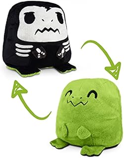 TeeTurtle | The Original Reversible T-Rex Plushie | Patented Design | Green + Skeleton | Happy + Angry | Show Your Mood Without Saying a Word!