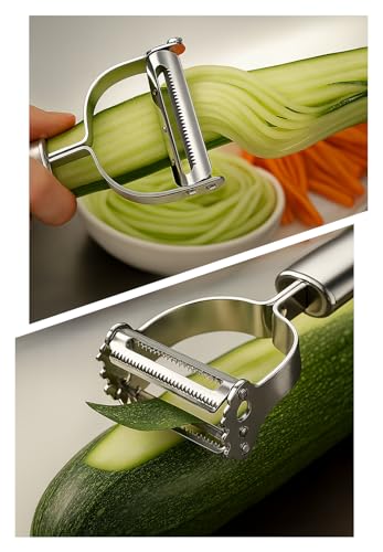 Top Chef 2-in-1 Stainless Steel Julienne & Serrated Vegetable Peeler – Dual-Blade Peeler for Fruits, Potatoes, Carrots & Cucumbers
