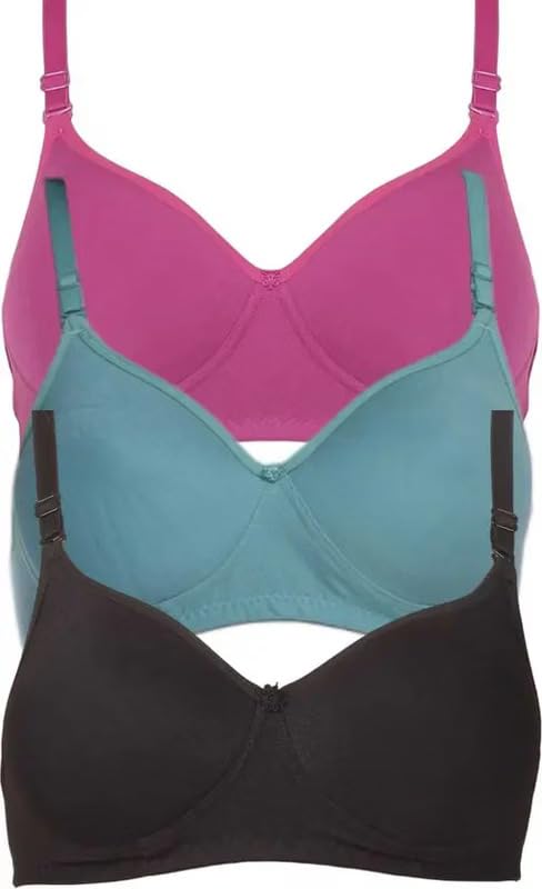 Image of Women's Cotton Blend Lightly Padded Full Coverage Wirefree T-Shirt Bra Combo Pack of 3