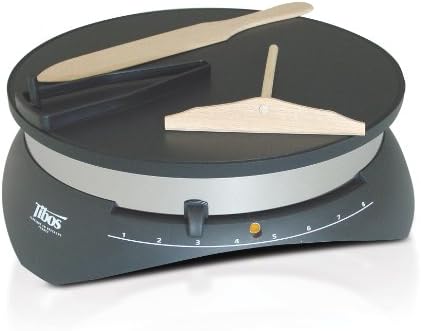 Tibos Electric Single Crepe Maker, Original Crepe Pan from France, with Wooden Spreader, Turner and Brush | Nonstick & Easy Clean Teflon Surface, 13โ, Black