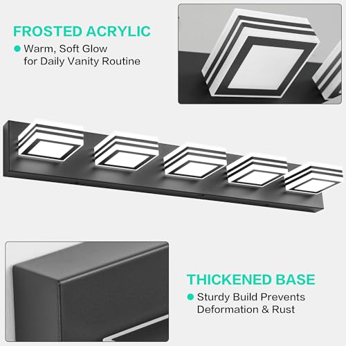 Image of SOLFART LED Bathroom Lighting Fixtures - 5 Lights Modern Matte Black Acrylic Vanity Lights for Mirror 32inch 24W 5CCT