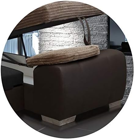 Sofas and More ENZO - CORNER SOFA BED WITH STORAGE - JUMBO CORD FABRIC LEATHER - RIGHT HAND SIDE ORIENTATION (BROWN)