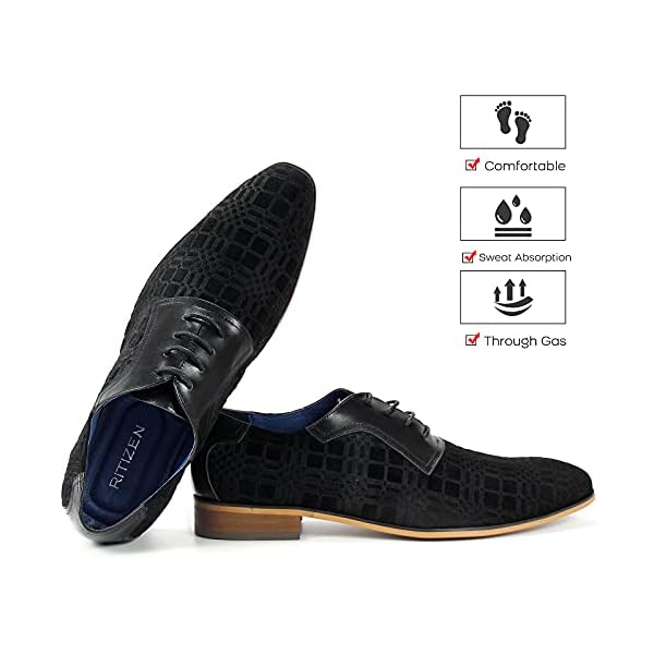 RITIZEN Men's Oxfords Dress Shoes Wingtip Shoes Classic Lace-up Leather Shoes for Formal Business Wedding Casual (Black, Numeric_12) - Image 3