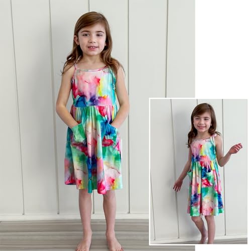 Vieille Toddler Girls Summer Sling Dress Tie Straps Sleeveless Casual Beach Sundress with Pockets 2-6 Years4