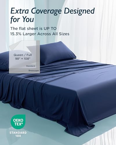 Breescape Cooling Sheet Set Queen Size - BlendTek™ Dry & Cool Technology for Hot Sleepers and Night Sweats, Q-Max>0.46 Tech, Deep Pocket Up to 18", 360° Elastic Band, Twilight Blue