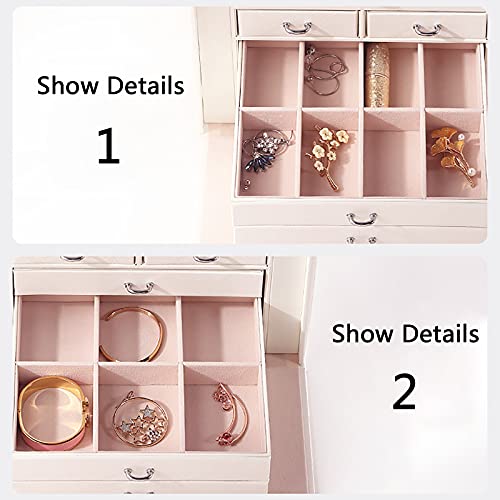 Yihao Large-Capacity Jewelry Box, Five-Layer Leather Makeup Storage Box, Jewelry Multi-Layer Travel Storage Box For Earrings, Bracelets, Rings, Lipsticks, Watches, Etc,Red #TOP4