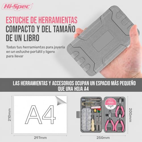 Miniatura 7 de Hi-Spec Kit De Herramientas Para Hacer Joyas 17 Piezas Set De Accesorios De 600 Piezas. Alicates Alambres Para Pulseras Hechas A Mano, Collares, Pendientes Y Charms De Artesanía