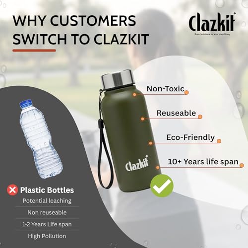 Image of Clazkit Alpha Pro Classic Stainless Steel Water Bottle Single Wall 500ml Set of 4 | Lightweight, Leak-Proof, Reusable | Ideal for School Kid,Office, Gym & Travel | Green