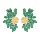 XFSRG Pendientes de Margarita Vintage Colgante Exagerada Flor Pendientes Elegante Gota Statement Florales Pendiente para Mujer Niña (Verde)