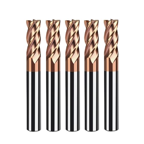 Image of 5PCS HRC55 3 /8 inch Carbide Square End Mill Bits Set, Tungsten Steel End Mills Bits Cutter, Carbide End Mills for Alloy Steels /Hardened Steels 4 Flutes (5pcs 3 /8 inch end Mills)