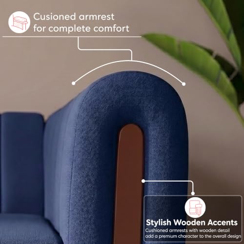 Image of Interio by Godrej Paramount L-Shape 3 Seater Right Hand Side Fabric Sofa, 1-Year Warranty, Solid Wood, Ocean Blue