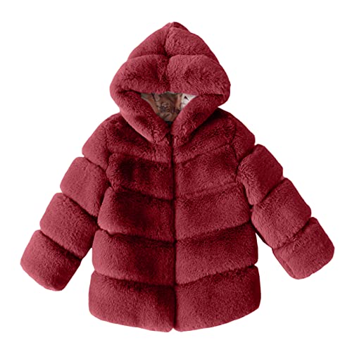 Girls Hooded Faux 𝗙𝘂r Coat for Kids Long Sleeve Windproof Thicken Shaggy Jacket Winter Warm Outerwear