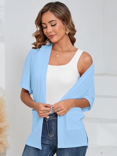 Image of Heymoments Women's Lightweight Open Front Knit Cardigans Short Sleeve Casual Soft Drape Summer Cardigan S-2XL