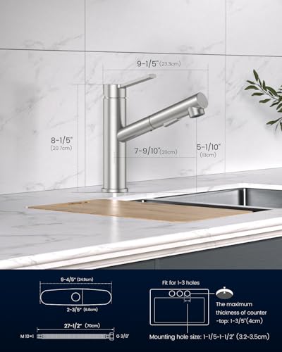 Dayone DAY-APS248-BN Modern Bar Kitchen Faucet With Pull-Out Sprayer Brushed Nickel, Rv Single Handle Kitchen Sink Faucets Low Arc Stainless Steel thumb #6