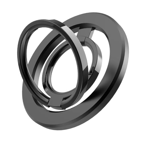 Image of RIGGEAR Magnetic Phone Grip for Magsafe Dual Ring Holder with 2-Way Adjustable Stand (2 in 1) Compatible with Magsafe iPhones, Cases and Android Phones (Metal Ring Included)(Gun Metal Grey)