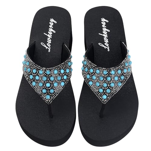 Lowkeyray Women's Rhinestone Flip-Flop Sandals3