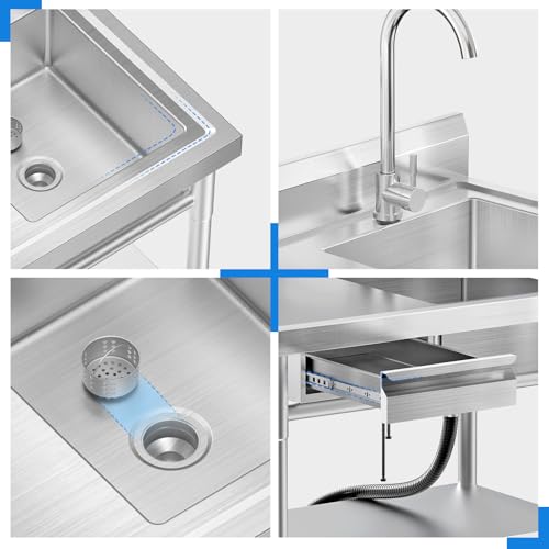 Image of 39 inch Stainless Steel Utility Sink, Commercial Sink with Workbench, Drawer