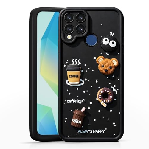Image of Bintage Cute Fun Taddy| 3D Ball Bear| Donut| Coffee Rubber Case Camera Protection Back Cover Compatible for Realme Narzo 20 - Black