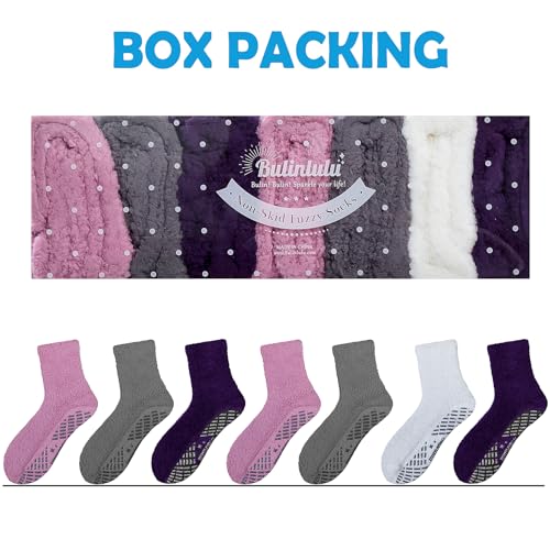 Image of Bulinlulu Fuzzy Socks with Grips Plush Sleep Cozy Winter Soft Hospital Fluffy Socks for Womens Mens Gifts