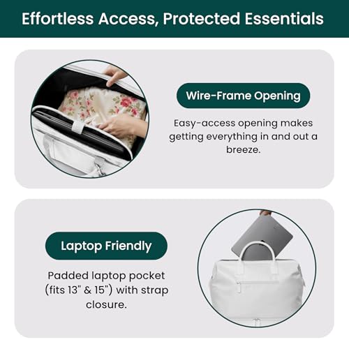 NOBL Travel Weekender Bag for Women & Men, Large Duffel Carry-On Tote with Trolley Sleeve, Separate Shoe Compartment & Laptop Pocket, Leather Overnight Bag for Airplane, Gym, Road Trips - White2