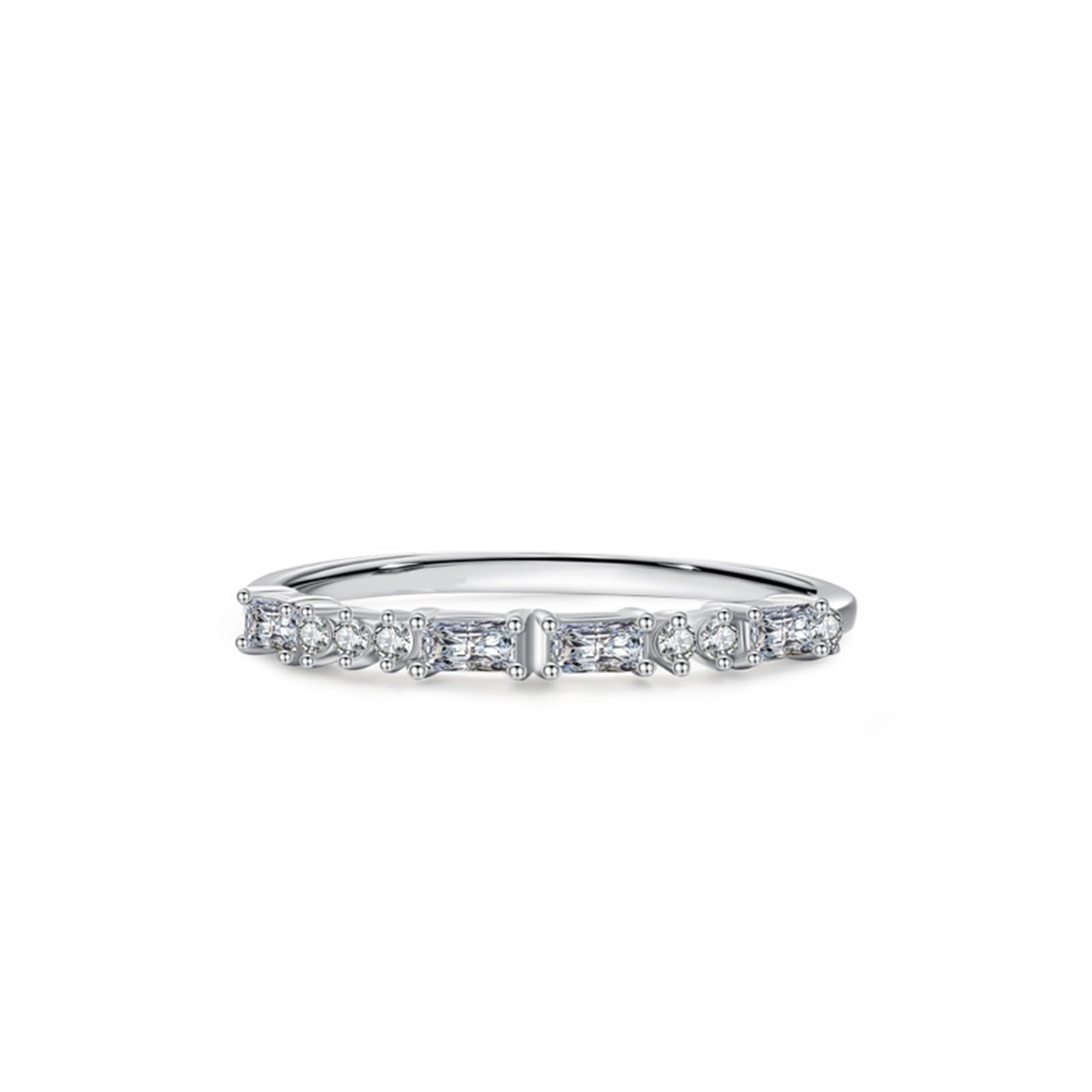 Bague Or 9K/14K/18K Femme, Anneau Empilable Demi-Éternité Incrusté de Lab Diamant Rectangulaire, Bague Fine en Or Blanc Personnalisée