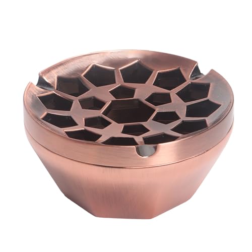 Metal Ashtrays for Cigarettes and Cigars Windproof Ashtray for Home Hotel Garden and Desktop Use,1 Pcs (Copper, Round-multihole)