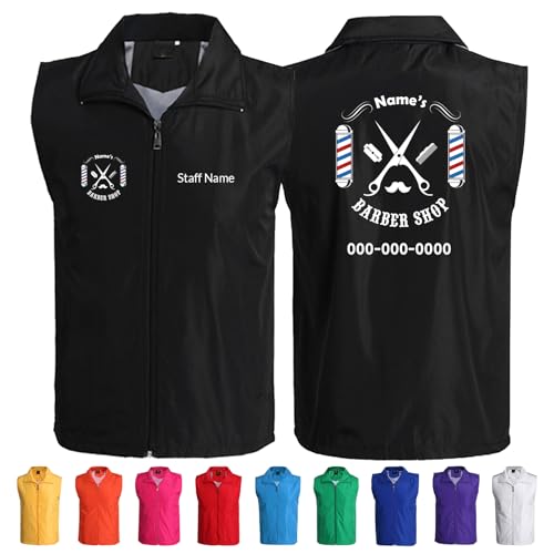 Custom Barber Smocks with Logo & Name - Personalized Polyester Vest, Unisex Workwear Jacket for Barbers & Stylists