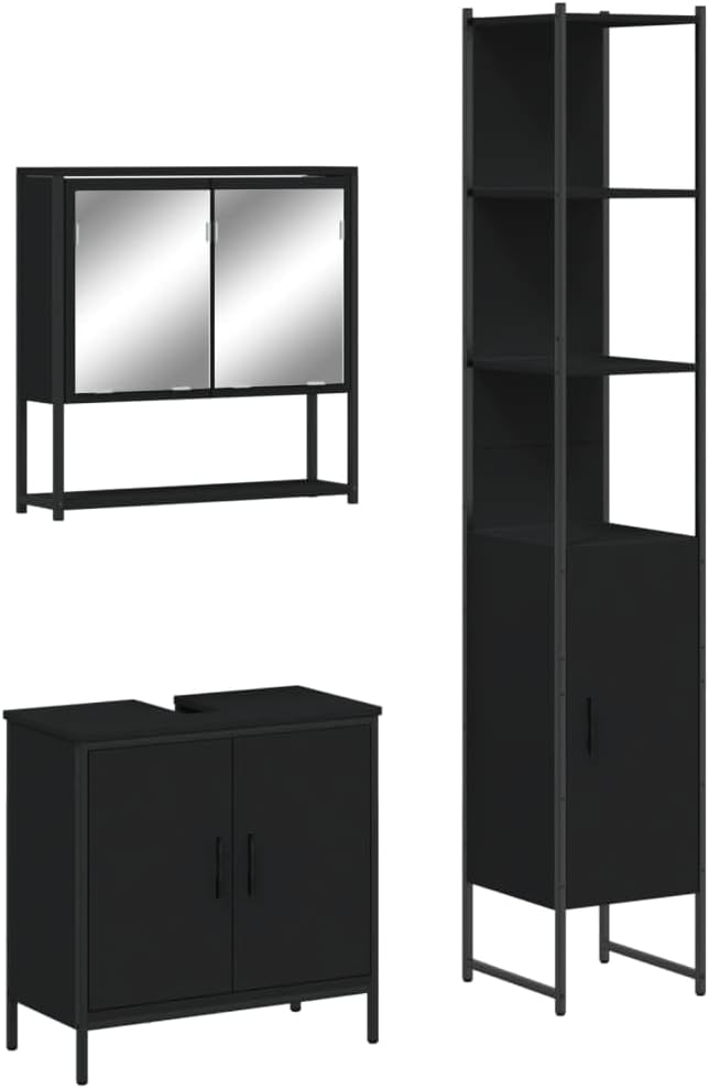 3 Piece Bathroom Furniture Set Black Engineered Wood Bathroom Furniture Sets