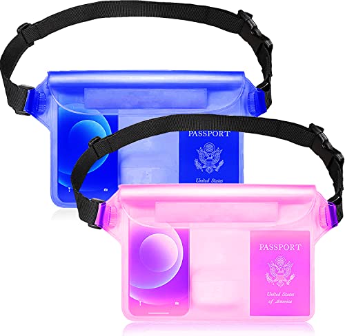 GLBSUNION IPX8 Waterproof Pouch Bag with Adjustable Waist Strap-Screen Touchable Dry Bag with Adjustable Belt for Phone Valuables for Beach Swimming Snorkeling Boating Fishing Kayaking (2 Pack)