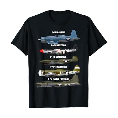 WW2 Warplane B-17 P51 Mustang F4U Corsair P40 Warhawk T-Shirt Cover
